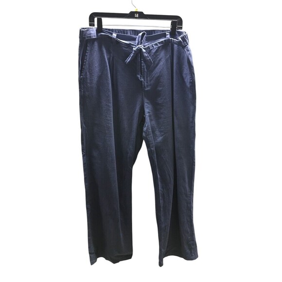 The Vermont Country Store Pants Women's Size Large Blue Linen Cotton Drawstring - Picture 1 of 6